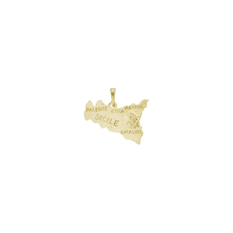 Pendentif carte Sicile et volcan Etna plaqué or - La Petite Française