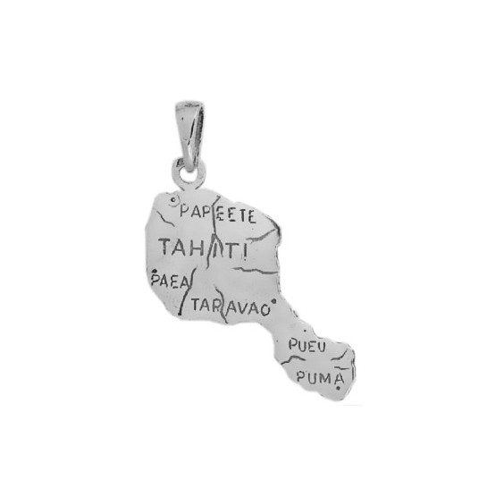 Pendentif carte Tahiti GM argent - La Petite Française