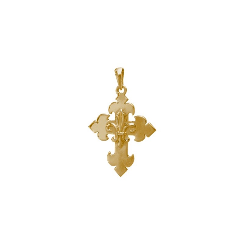 Croix fleur de Lys Or 9 carats jaune - 29 MM - La Petite Française