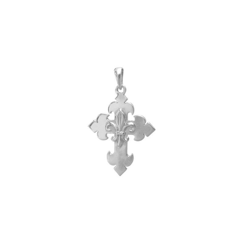 Croix fleur de Lys Or 9 carats gris - 29 MM - La Petite Française