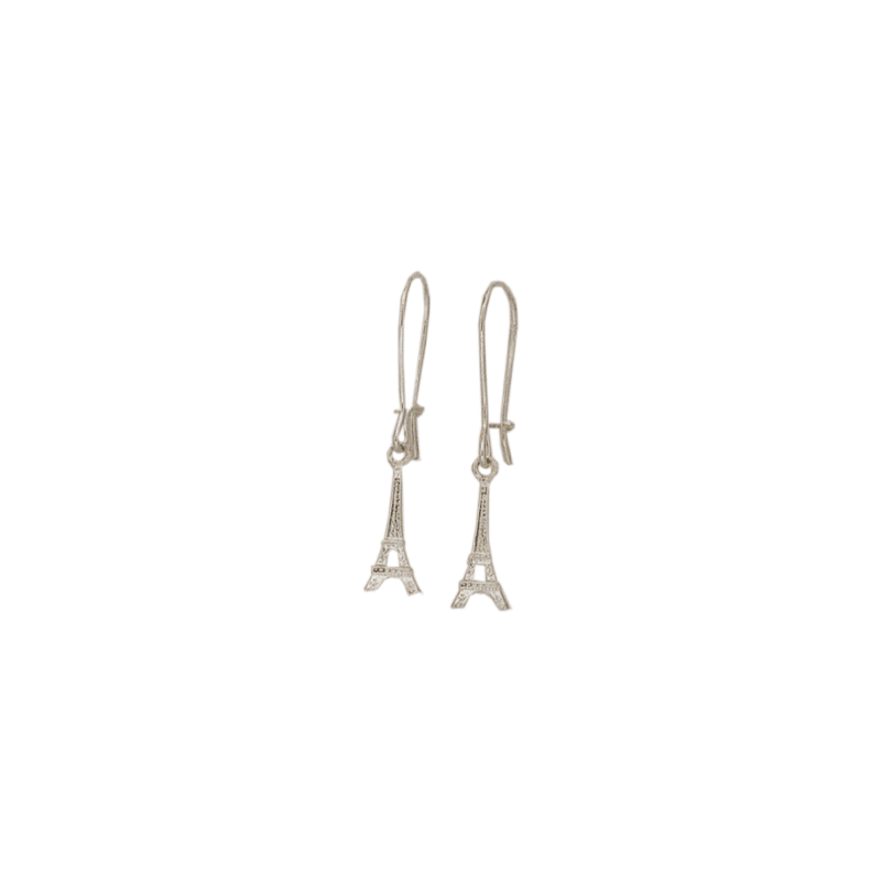 Boucles d'oreilles pendantes tour Eiffel Or 9 carats gris - La Petite Française
