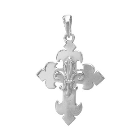 Croix fleur de Lys Or 18 carats gris - 29 MM - La Petite Française