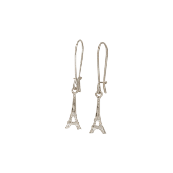 Boucles d'oreilles pendantes tour Eiffel Or 18 carats gris - La Petite Française