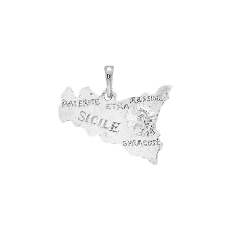 Pendentif carte Sicile et volcan Etna Or 18 carats gris - La Petite Française