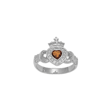 Bague de Claddagh grenat et zirconium Or 18 carats gris - La Petite Française