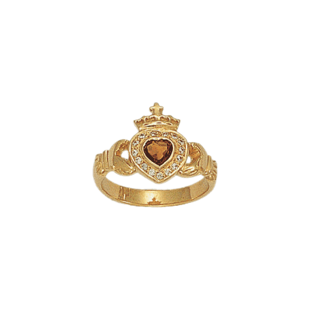 Bague de Claddagh grenat et diamant Or 18 carats jaune - La Petite Française