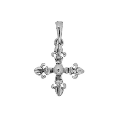 Croix fleur de Lys Or 14 carats gris - 19 MM - La Petite Française