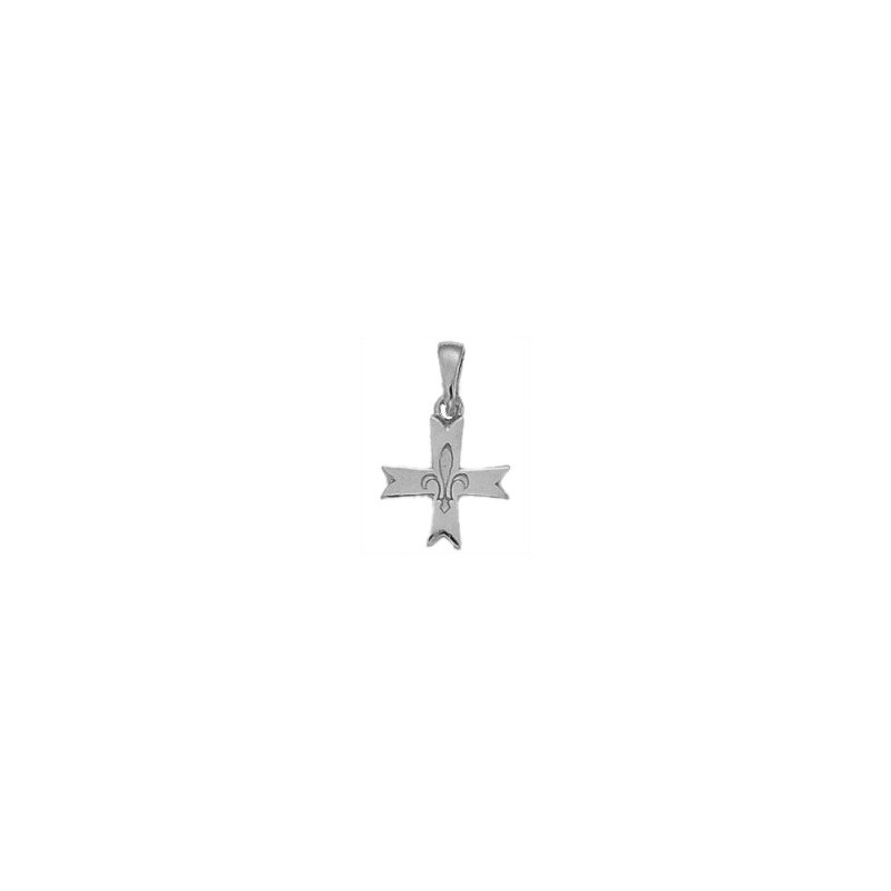 Croix fleur de Lys Or 14 carats gris - 13 MM - La Petite Française