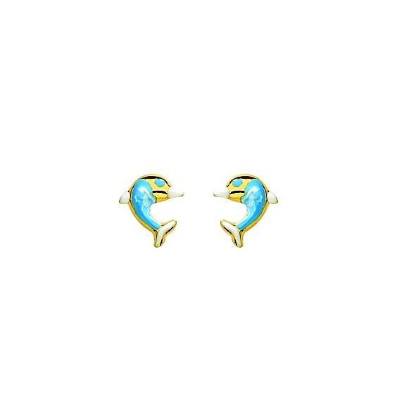 Boucles d'oreilles dauphins bleus Or 18 carats jaune - La Petite Française