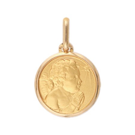 Médaille ange en prière étoile - 16 mm - Or 18 carats jaune - La Petite Française