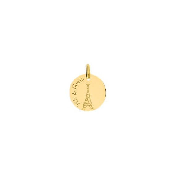 Médaille née à Paris et tour Eiffel Or 18 carats jaune - La Petite Française