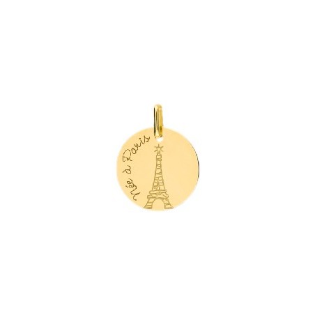 Médaille née à Paris et tour Eiffel Or 18 carats jaune - La Petite Française