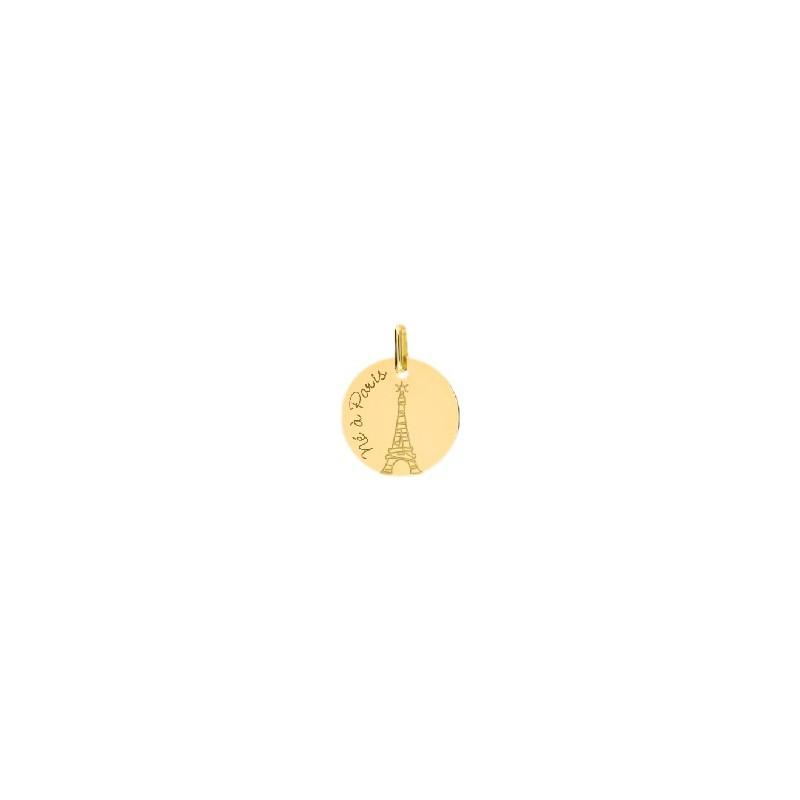 Médaille né à Paris et tour Eiffel Or 18 carats jaune - La Petite Française