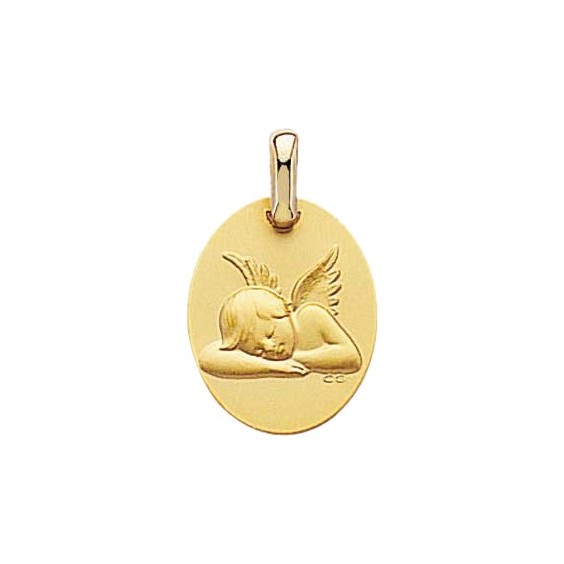 Médaille ange endormi ovale - 17 x 15 mm - Or 18 carats jaune - La Petite Française