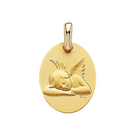 Médaille ange endormi ovale - 17 x 15 mm - Or 18 carats jaune - La Petite Française