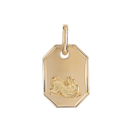 Médaille lapin rectangle Or 18 carats jaune - La Petite Française