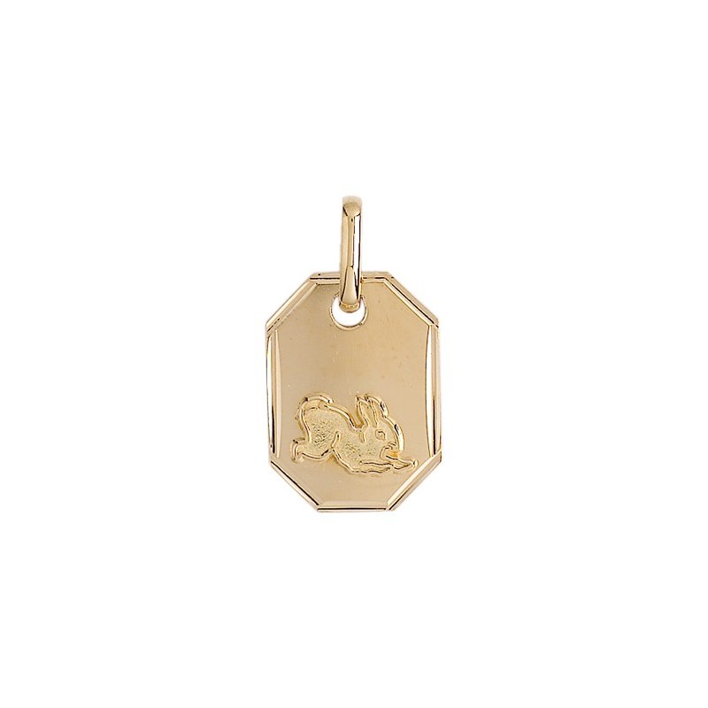 Médaille lapin rectangle Or 18 carats jaune - La Petite Française