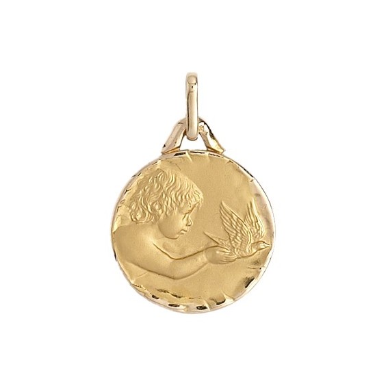 Médaille enfant à la colombe - 16 mm - Or 18 carats jaune - La Petite Française