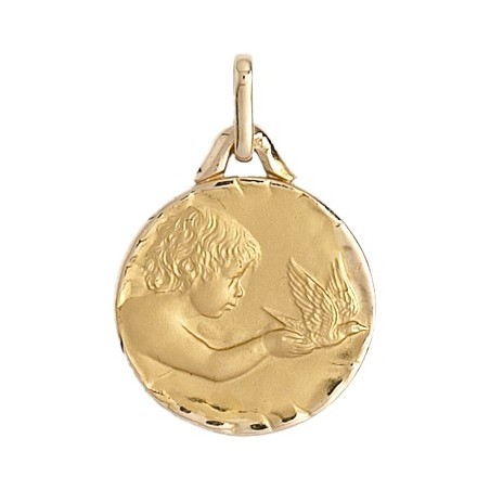 Médaille enfant à la colombe - 16 mm - Or 18 carats jaune - La Petite Française
