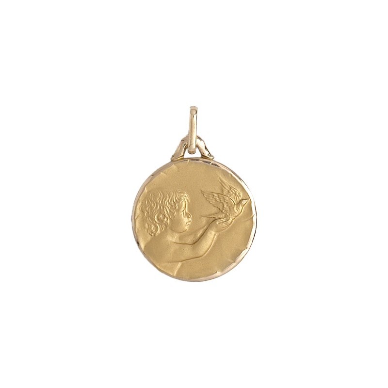 Médaille enfant à la colombe - 18 mm - Or 18 carats jaune - La Petite Française