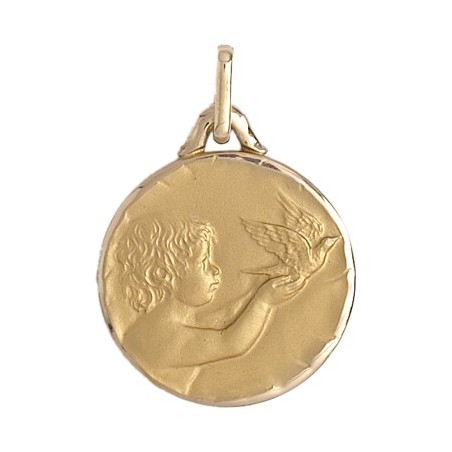 Médaille enfant à la colombe - 18 mm - Or 18 carats jaune - La Petite Française