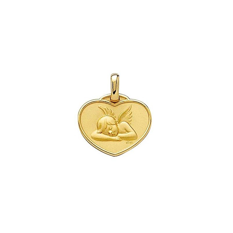 Médaille ange Raphaël coeur Or 18 carats jaune - La Petite Française