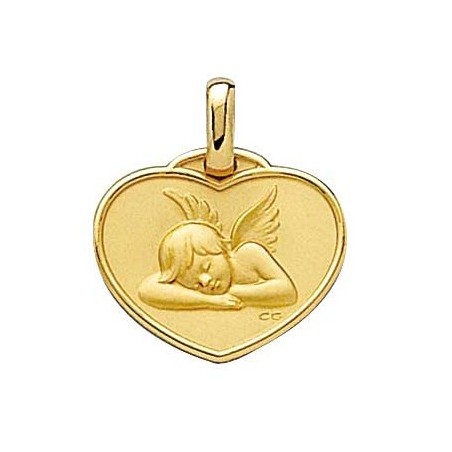 Médaille ange Raphaël coeur Or 18 carats jaune - La Petite Française