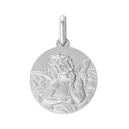 Médaille ange de Raphaël - 18 mm - Or 18 carats gris - La Petite Française