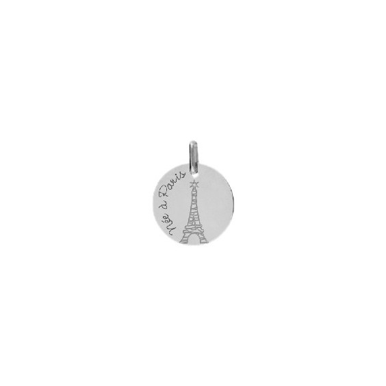 Médaille née à Paris et tour Eiffel Or 18 carats gris - La Petite Française