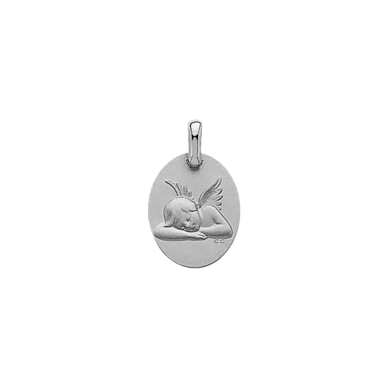 Médaille ange endormi ovale - 17 x 15 mm - Or 18 carats gris - La Petite Française
