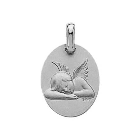 Médaille ange endormi ovale - 17 x 15 mm - Or 18 carats gris - La Petite Française