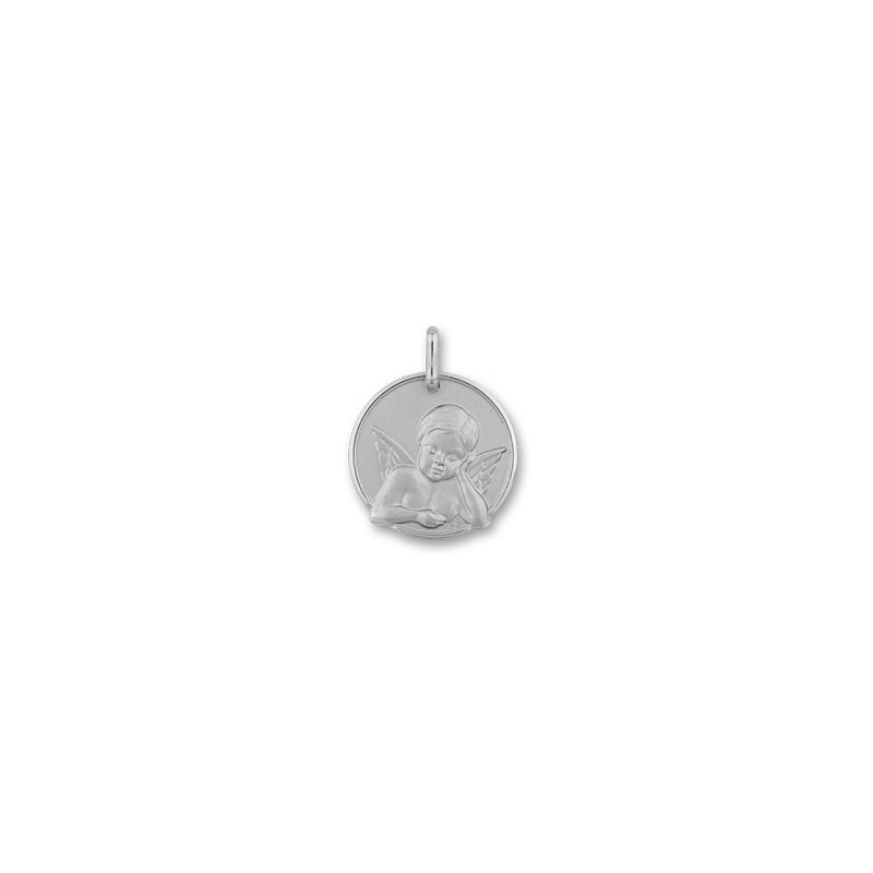 Médaille ange rêveur - 17 mm - Or 18 carats gris - La Petite Française