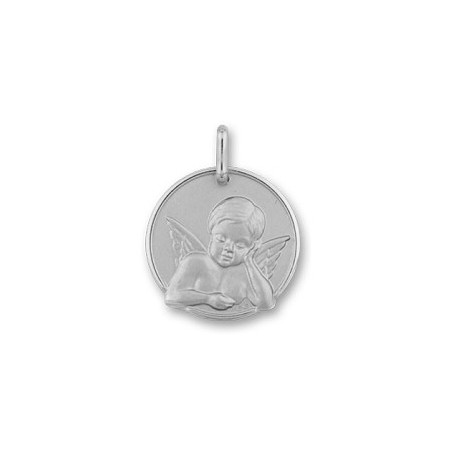 Médaille ange rêveur - 17 mm - Or 18 carats gris - La Petite Française