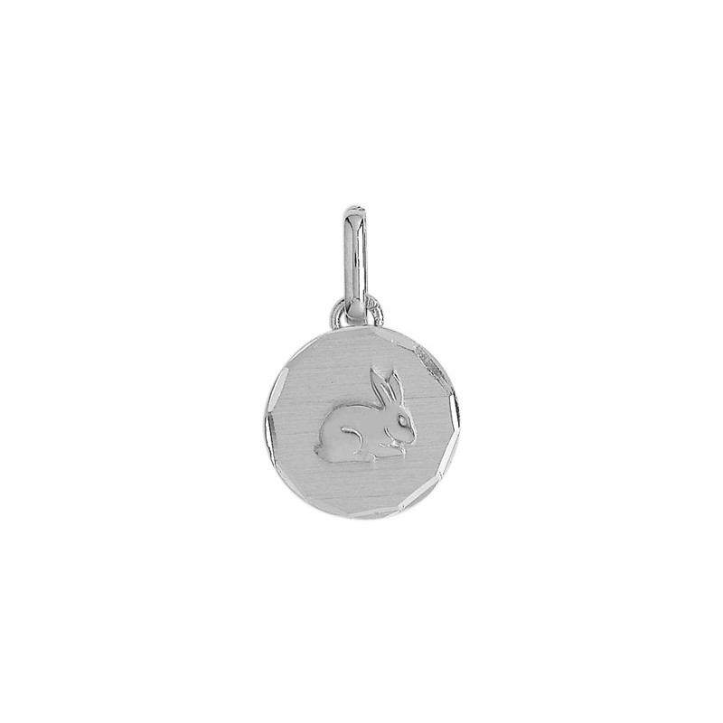 Médaille lapin ronde Or 18 carats gris - La Petite Française