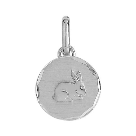 Médaille lapin ronde Or 18 carats gris - La Petite Française