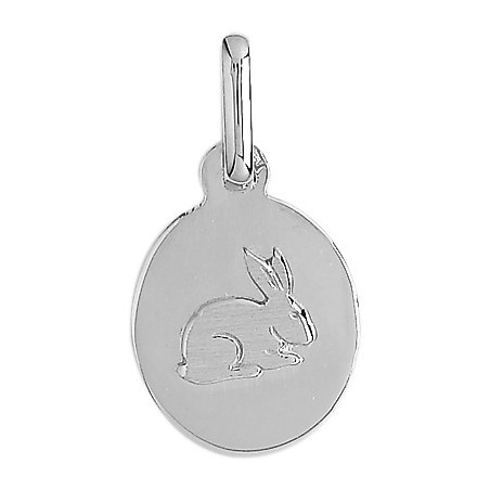 Médaille lapin ovale Or 18 carats gris - La Petite Française