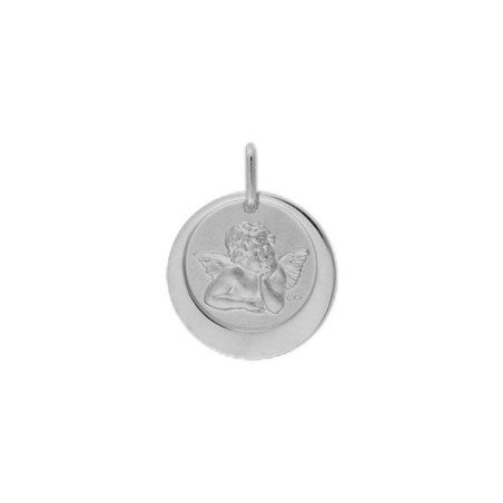 Médaille ange de Raphaël - 17 mm - Or 18 carats gris - La Petite Française