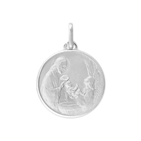 Médaille le baptême - 16 mm - Or 18 carats gris - La Petite Française