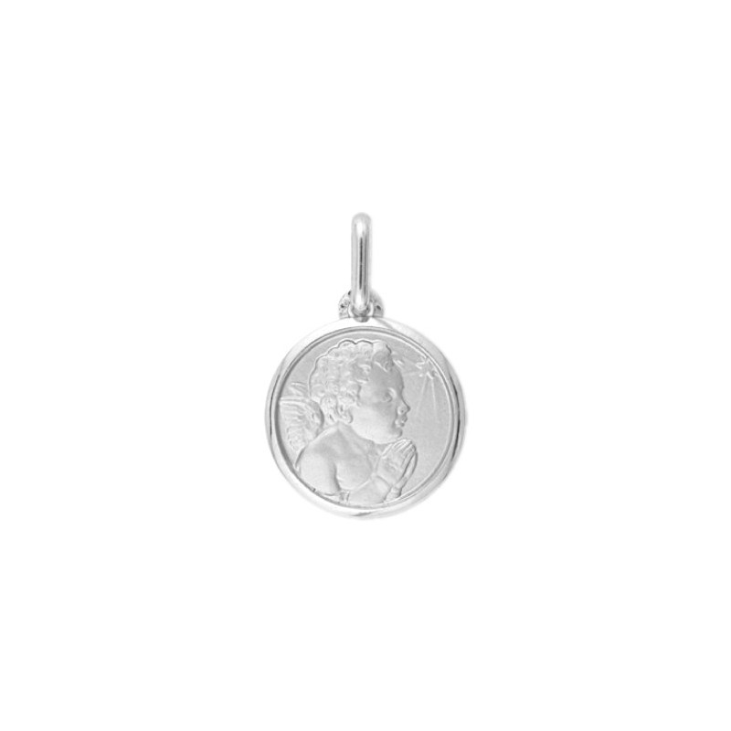 Médaille ange en prière étoile - 16 mm - Or 18 carats gris - La Petite Française