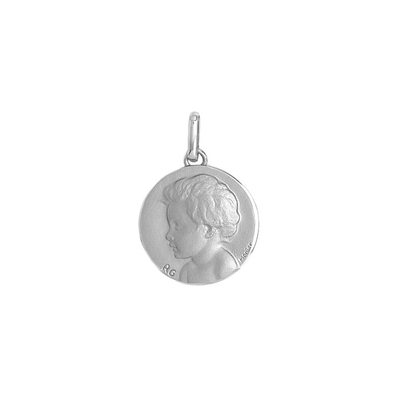 Médaille enfant - 18 mm - Or 18 carats gris - La Petite Française