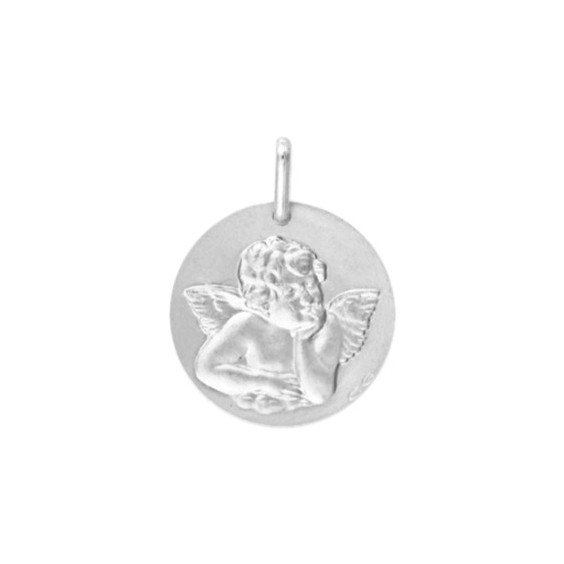 Médaille ange de Raphaël - 15 mm - Or 18 carats gris - La Petite Française