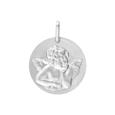 Médaille ange de Raphaël - 15 mm - Or 18 carats gris - La Petite Française