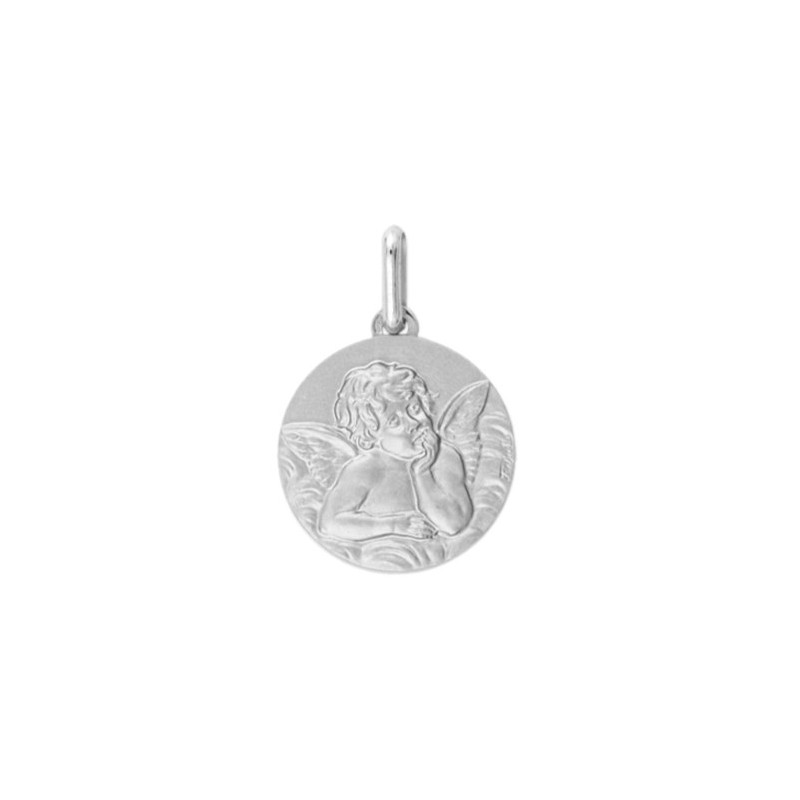 Médaille ange de Raphaël - 18 mm - Or 9 carats gris - La Petite Française