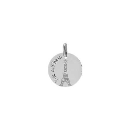 Médaille née à Paris et tour Eiffel Or 9 carats gris - La Petite Française