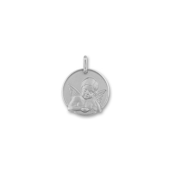 Médaille ange rêveur - 17 mm - Or 9 carats gris - La Petite Française