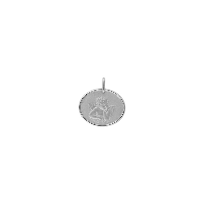 Médaille ovale ange de Raphaël Or 9 carats gris - La Petite Française