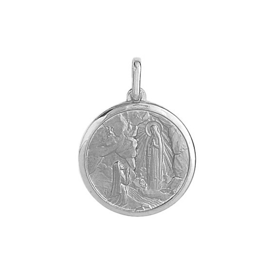 Médaille Sainte Bernadette - 15 mm - Or 9 carats gris - La Petite Française