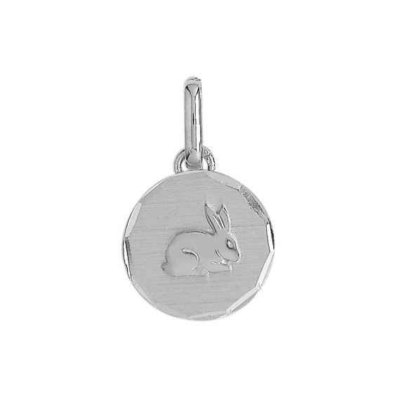 Médaille lapin ronde Or 9 carats gris - La Petite Française