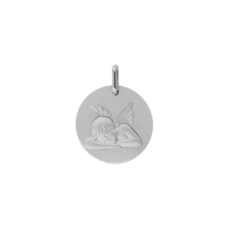 Médaille ange endormi - 17 mm -  Or 9 carats gris - La Petite Française