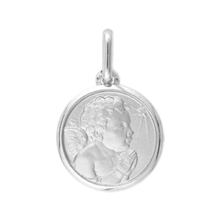 Médaille ange en prière étoile - 16 mm - Or 9 carats gris - La Petite Française